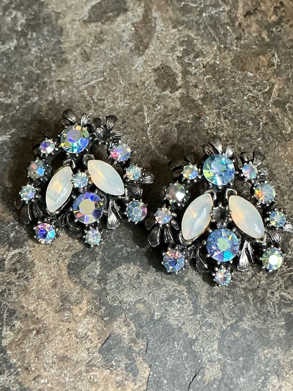 Florenza Vintage Opalescent & Iridescent Clip On Earrings